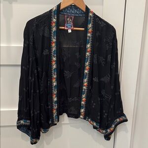 Johnny Was- Black Embroidered Kimono with Colorful Trim